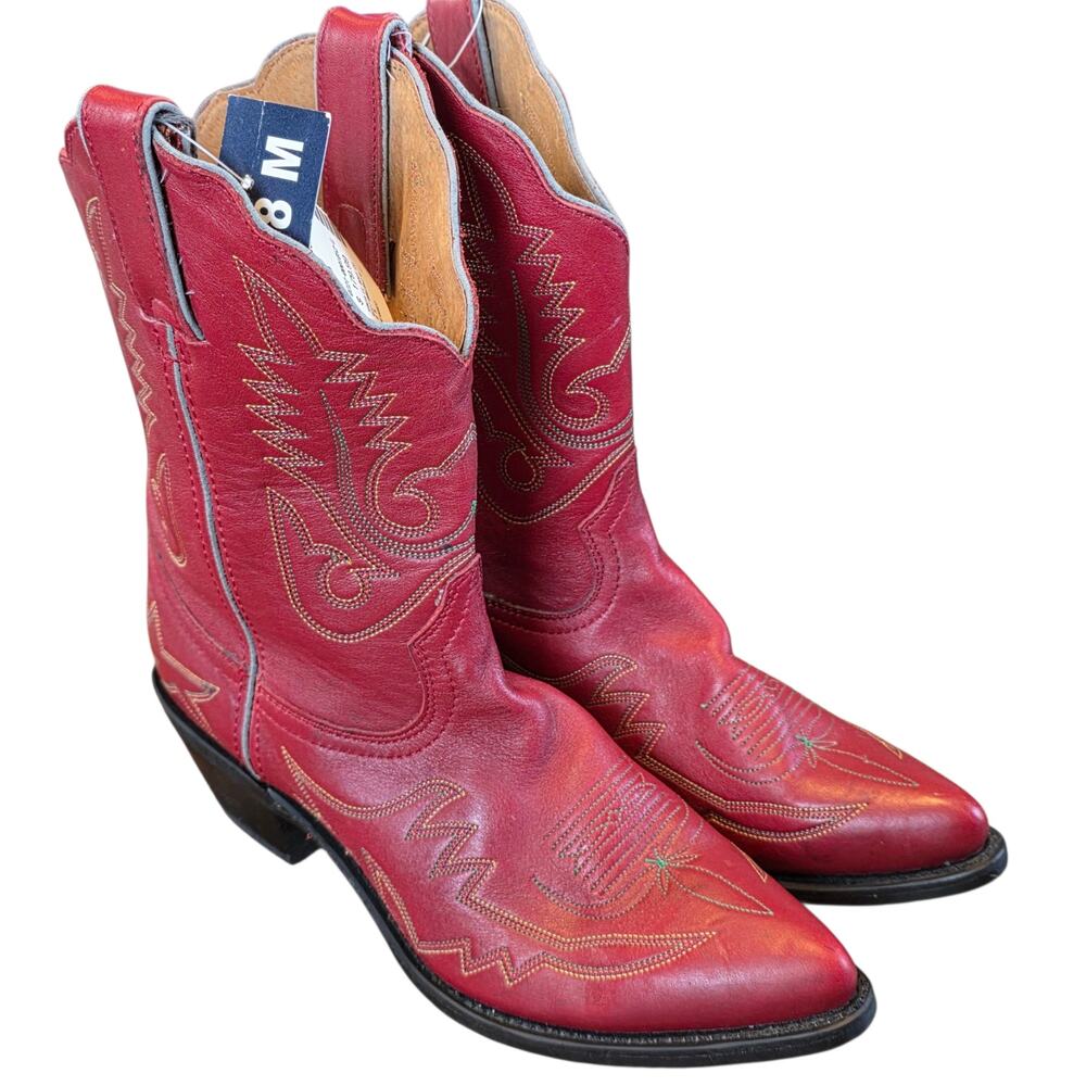 NWT Vintage Santa Fe Boot Co Red Leather Cowboy Boots 8M